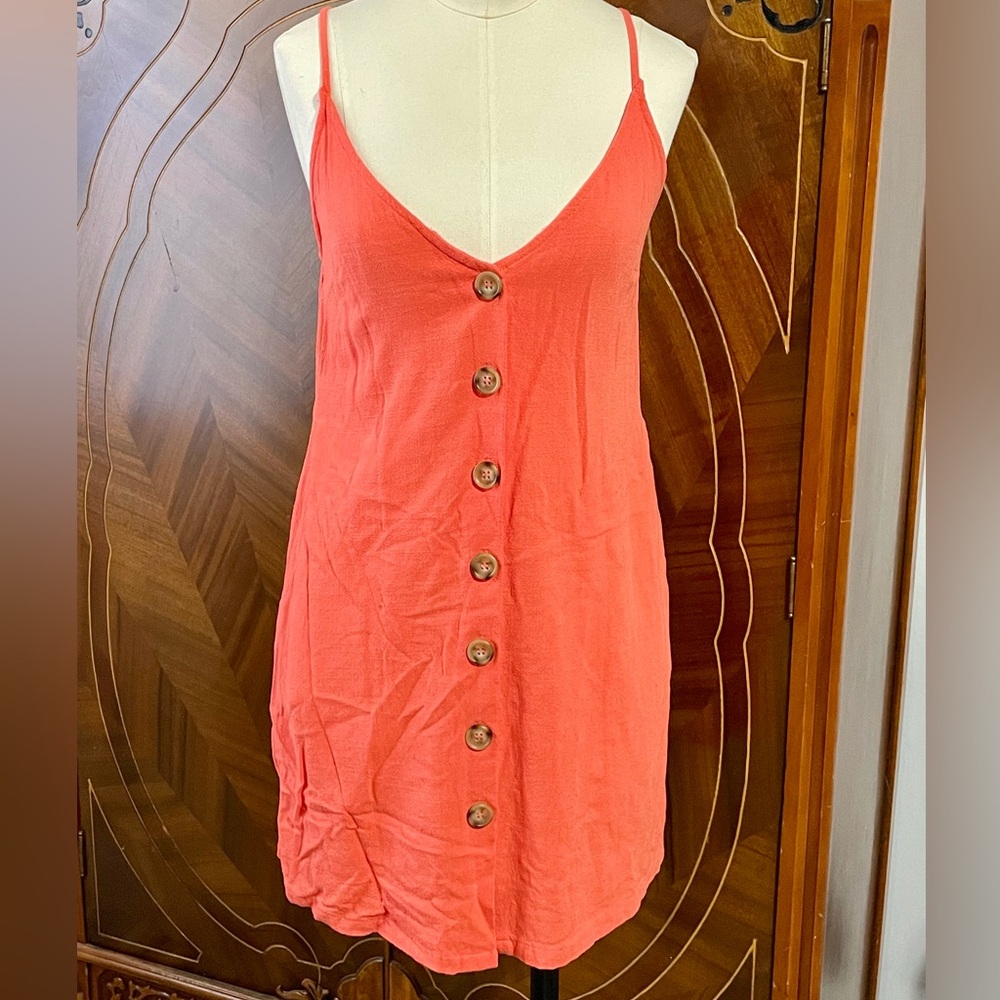 Vintage Pink Lily Coral Linen Dress